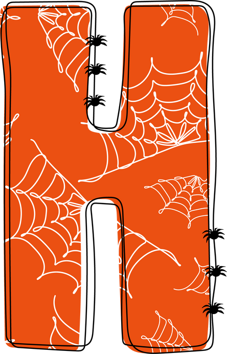 Letter H. Halloween alphabet with cobwebs