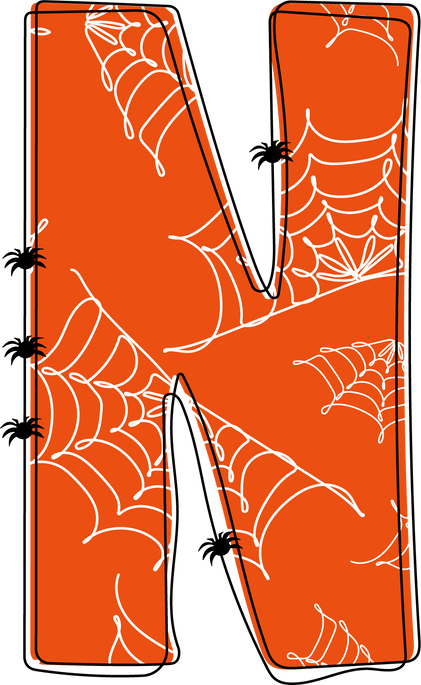 Letter N. Halloween alphabet with cobwebs