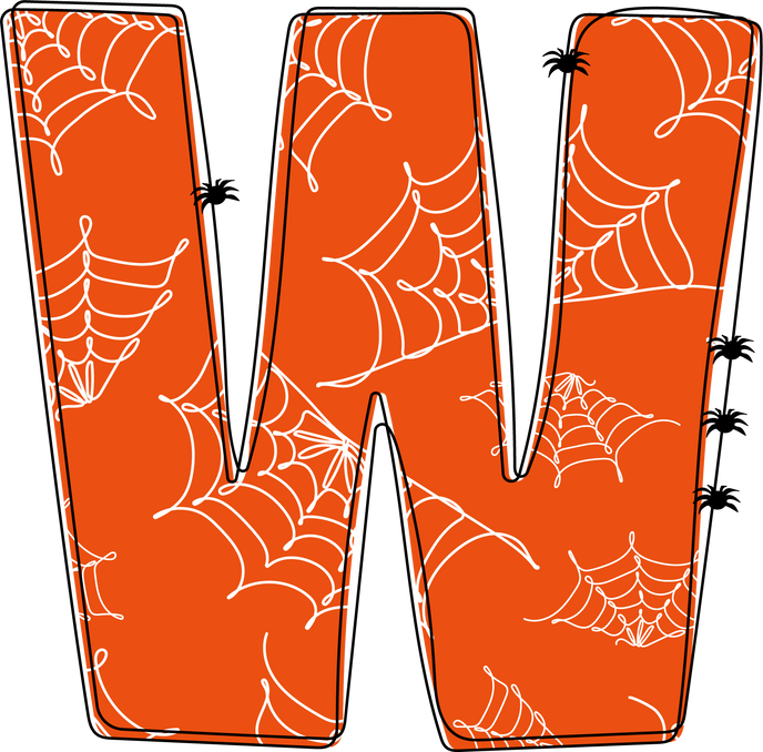 Letter W. Halloween alphabet with cobwebs