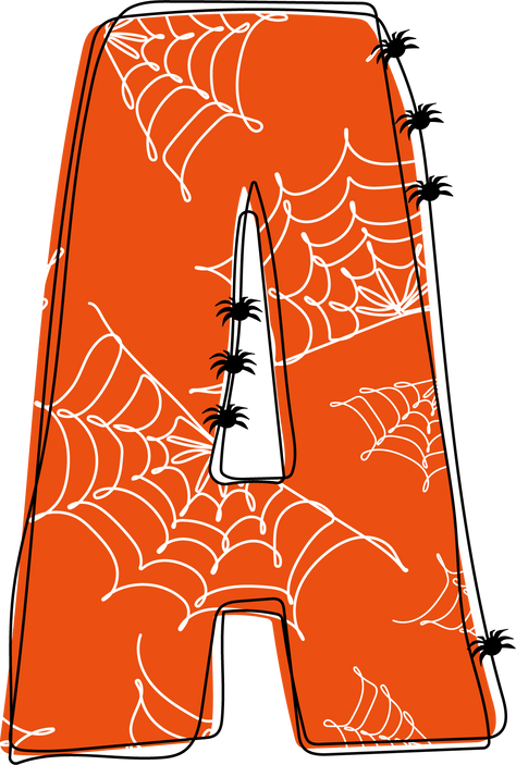Letter A. Halloween alphabet with cobwebs